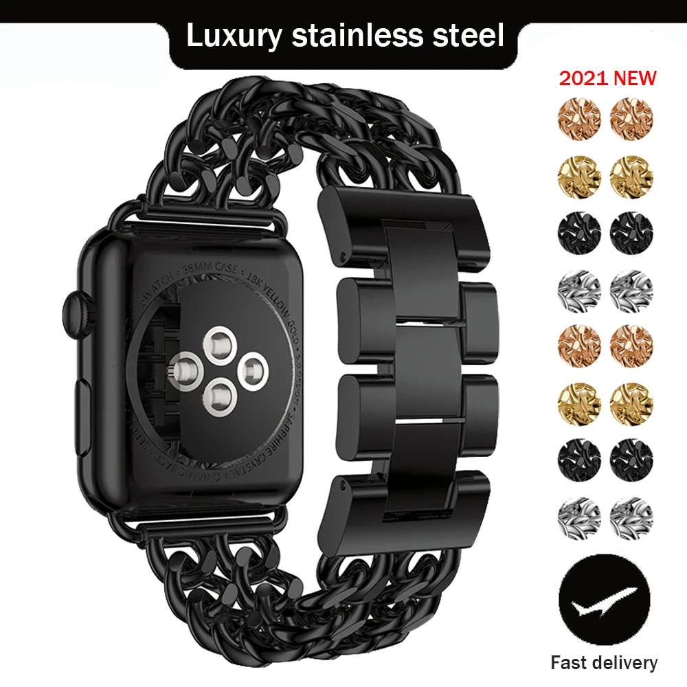 Ремешок из нержавеющей стали для Apple Watch, роскошный браслет для IWatch Series SE 6 5 4 3, 42 мм 38 мм 44 мм 40 мм, аксессуары для часов
Ремешок из нержавеющей стали для Apple Watch, роскошный браслет для IWatch Series SE 6 5 4 3, 42 мм 38 мм 44 мм 40 мм, аксессуары для часов