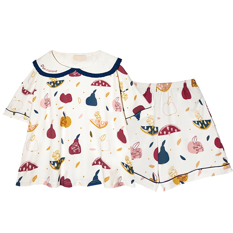 BZEL Summer Women's Pajamas Set Sweet Fruits Pattern Sleepwear Cotton Pijamas Mujer White Shorts Pyjamas Lovely Home Suit Nighty 
BZEL Summer Women's Pajamas Set Sweet Fruits Pattern Sleepwear Cotton Pijamas Mujer White Shorts Pyjamas Lovely Home Suit Nighty