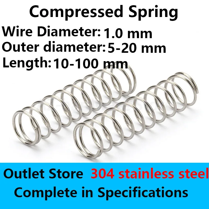 304 Stainless steel Compressed Spring Wire diameter 1.0mm, External diameter 5-20mm Rotor Return Spring Outlet Store
304 Stainless steel Compressed Spring Wire diameter 1.0mm, External diameter 5-20mm Rotor Return Spring Outlet Store