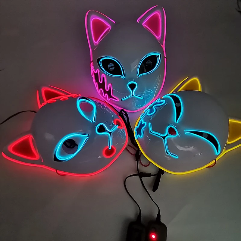 LED Mask Anime Demon Slayer Mascaras Sabito Kamado Makomo Cosplay Cute Masks Halloween Party Costume Props Light For Adult | Дом и сад