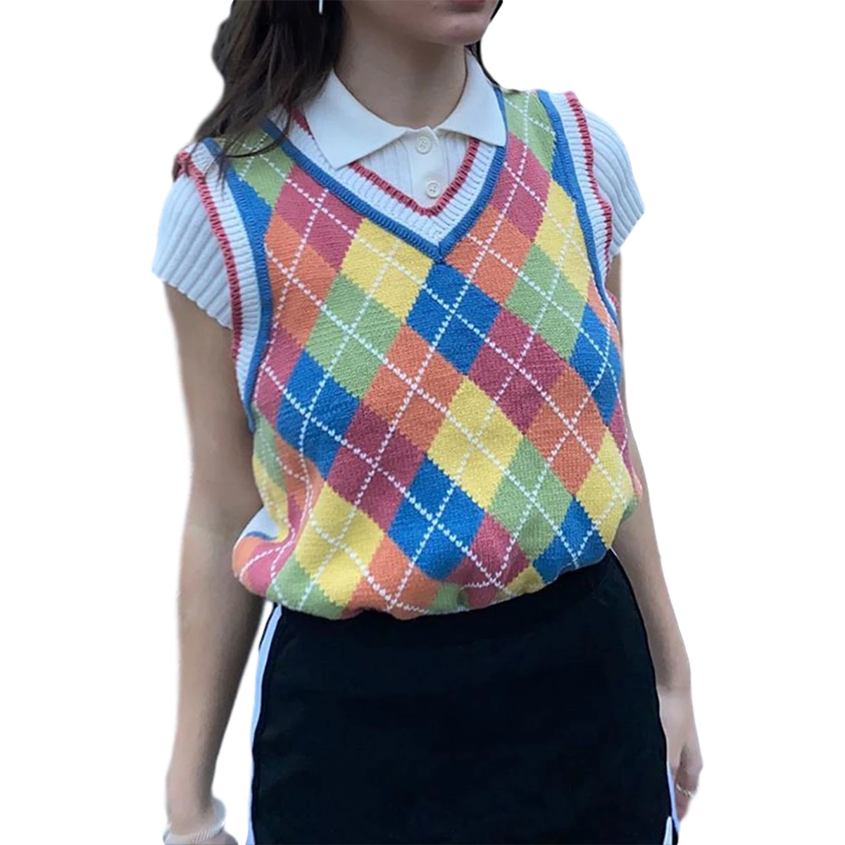 Womens Pullover Tops Diamond Lattice Knitted Sweaters Vest Sleeveless Casual Color Block Waistcoat One Size Autumn Wear
Womens Pullover Tops Diamond Lattice Knitted Sweaters Vest Sleeveless Casual Color Block Waistcoat One Size Autumn Wear