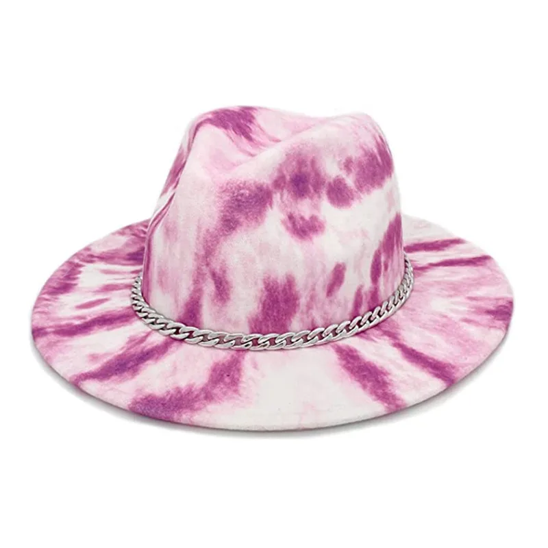 Tie Dyed Special Style Wide Brim Fedora Panama Hat with Chain Belt Buckle Men Women artificial wool British style Jazz Cap
Tie Dyed Special Style Wide Brim Fedora Panama Hat with Chain Belt Buckle Men Women artificial wool British style Jazz Cap