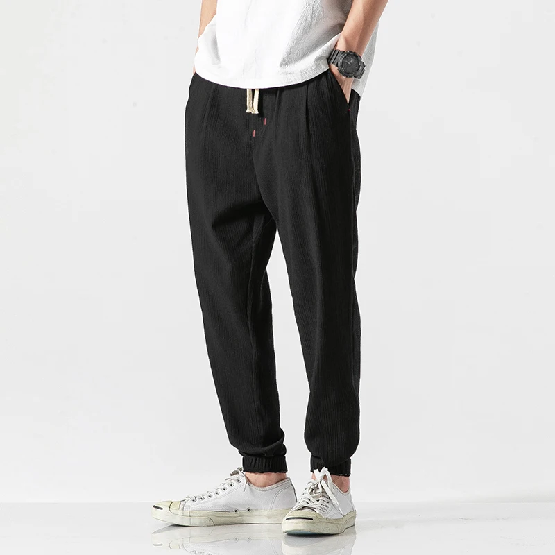 Мужские брюки из хлопка и льна, уличная одежда, джоггеры, брюки, мужская мода 2020 весна лето, однотонные шаровары, мужские брюки большого размера 5XL 
Мужские брюки из хлопка и льна, уличная одежда, джоггеры, брюки, мужская мода 2020 весна лето, однотонные шаровары, мужские брюки большого размера 5XL