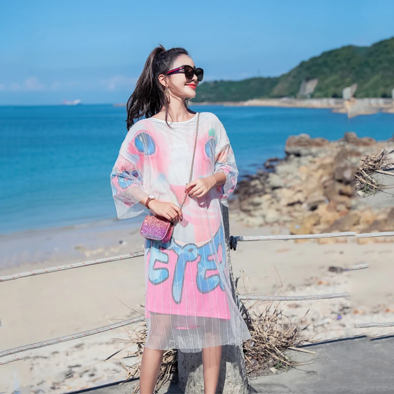 Summer Mesh Patchwork Fake Two Piece Half Sleeve Dress Female Ladies Sequins Loose Cartoon Print Plus Size Women Midi Vestidos
Summer Mesh Patchwork Fake Two Piece Half Sleeve Dress Female Ladies Sequins Loose Cartoon Print Plus Size Women Midi Vestidos