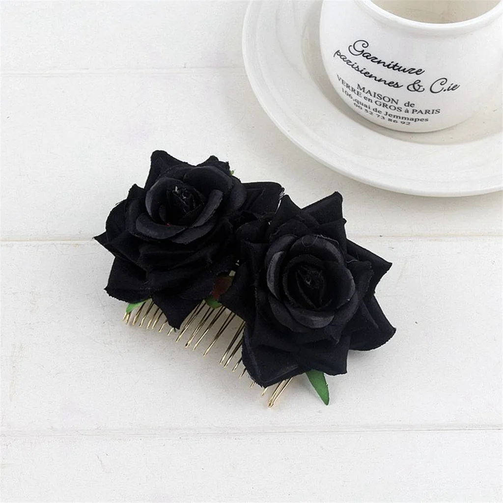 Белый/красный цветок розы расчески для волос Свадебные украшения женщин