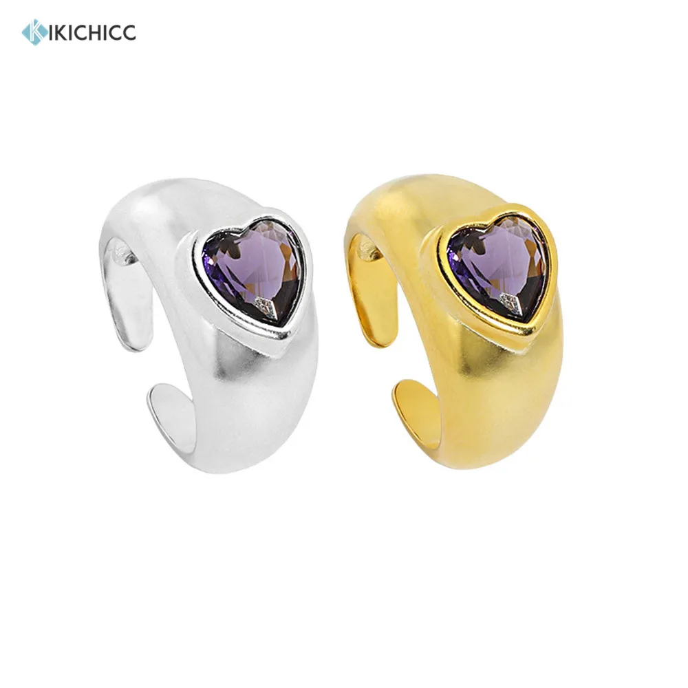 

KIKICHICC 925 пробы серебряные золотые фиолетовые циркониевые Регулируемые кольца с изменяемым размером женские большие толстые ювелирные изделия в стиле рок панк для вечеринки
