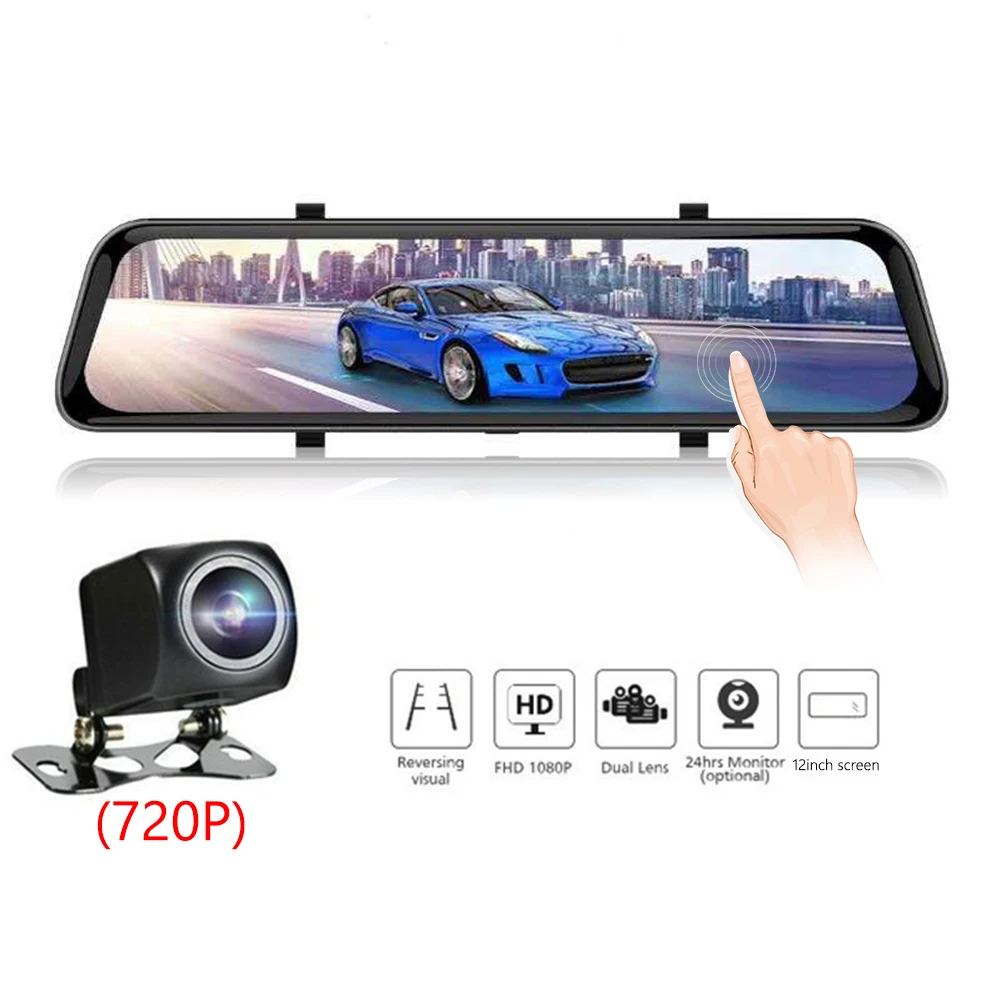 

Dash Cam S12 12 inch Rearview Mirror Dashcam Dual Lens Night Vision Driving Recorder