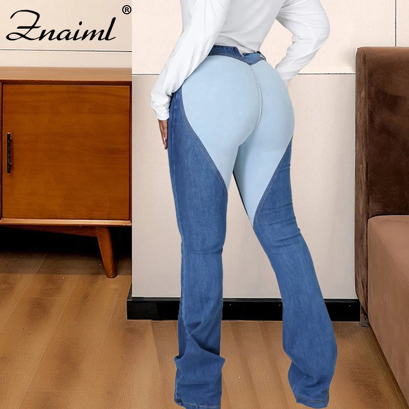 

Znaiml Chic Hips Color Love Peach Patchwork Jeans For Women High Waist Bell Bottom Trouser Summer Streetwear Denim Jean Y2K pant