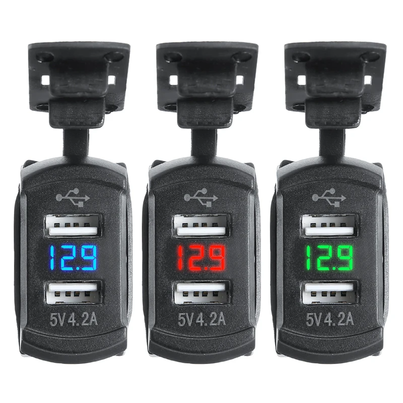

12V/24V 4.2A Car Dual USB Charger waterproof cover protect Socket LED Voltmeter Rocker Switch Panel Sockets Adapters Accessory