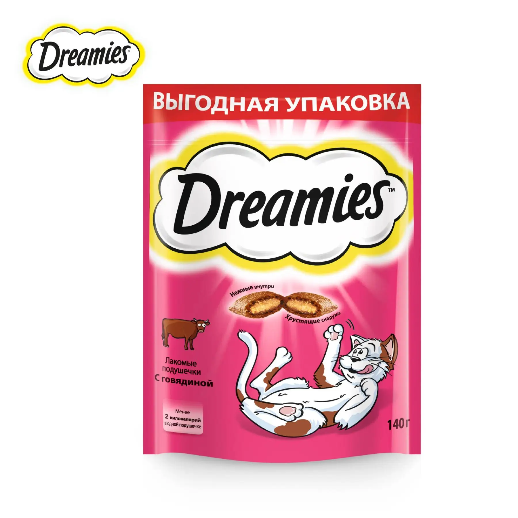 Лакомство для кошек Dreamies подушечки с говядиной 140г|Кошачьи лакомства и витамины|