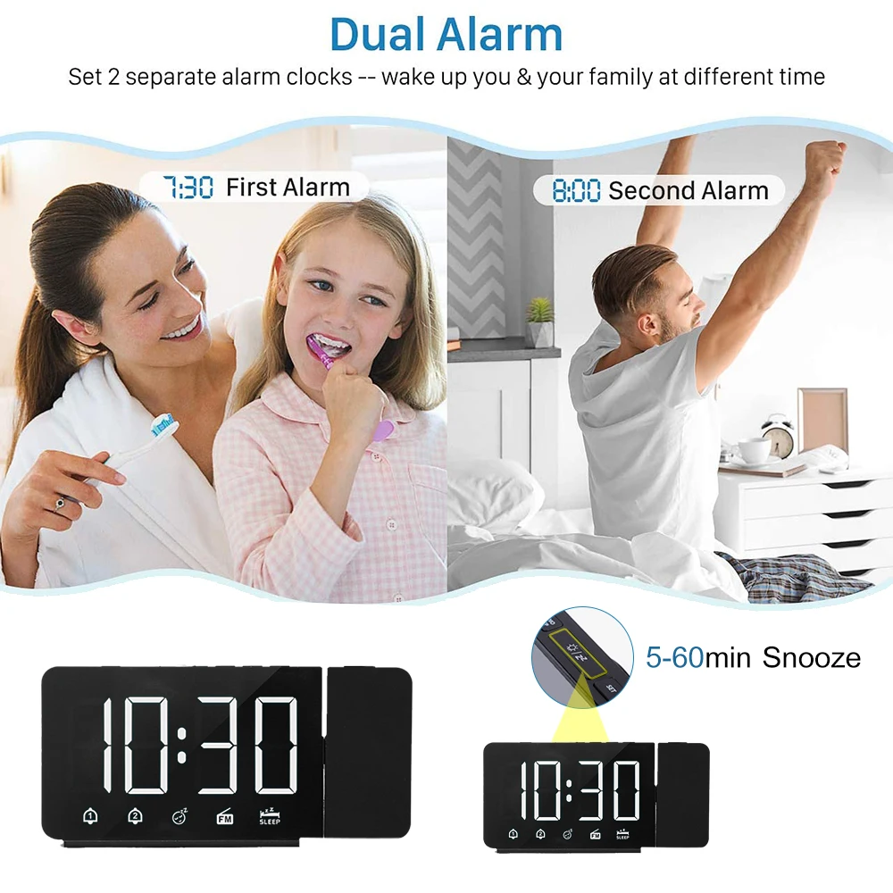 Portable USB Charging Digital Projection Alarm Clock 180 Projector with FM Radio Snooze Function 4 Dimmer Dual Alarm Clock
Portable USB Charging Digital Projection Alarm Clock 180 Projector with FM Radio Snooze Function 4 Dimmer Dual Alarm Clock