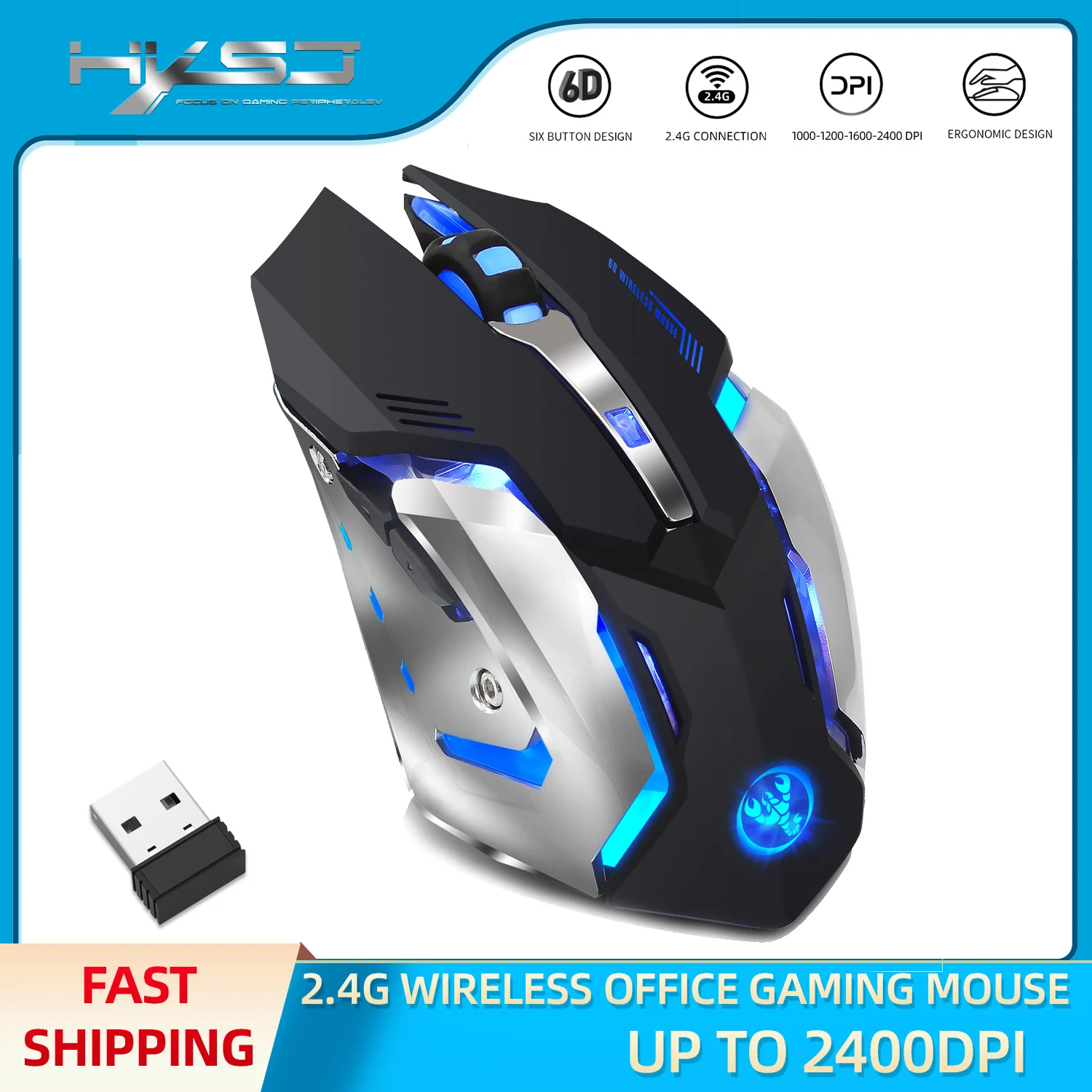 

HXSJ M10 Wireless Mouse 2.4GHz Gaming Mouse Ergonomic Design Gaming Mouse 2400DPI USB Mice For Laptop PC