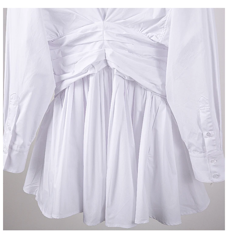 Women V-neck Collar Long Sleeve Dress Temperament White Vintage Pleated Shirt Dress Fashion Simple Ladies Dresses Spring
Women V-neck Collar Long Sleeve Dress Temperament White Vintage Pleated Shirt Dress Fashion Simple Ladies Dresses Spring