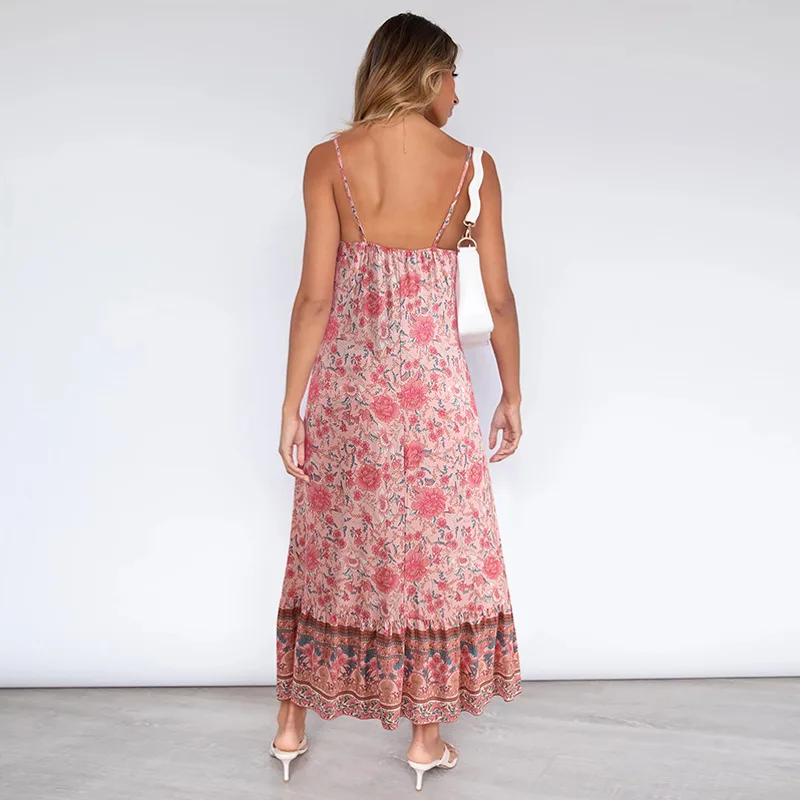Flowers Maxi Dress For Women Bohemian Loose Flounced Edge Spaghetti Strap V-Neck Seaside Vacation Beach Dress 
Flowers Maxi Dress For Women Bohemian Loose Flounced Edge Spaghetti Strap V-Neck Seaside Vacation Beach Dress