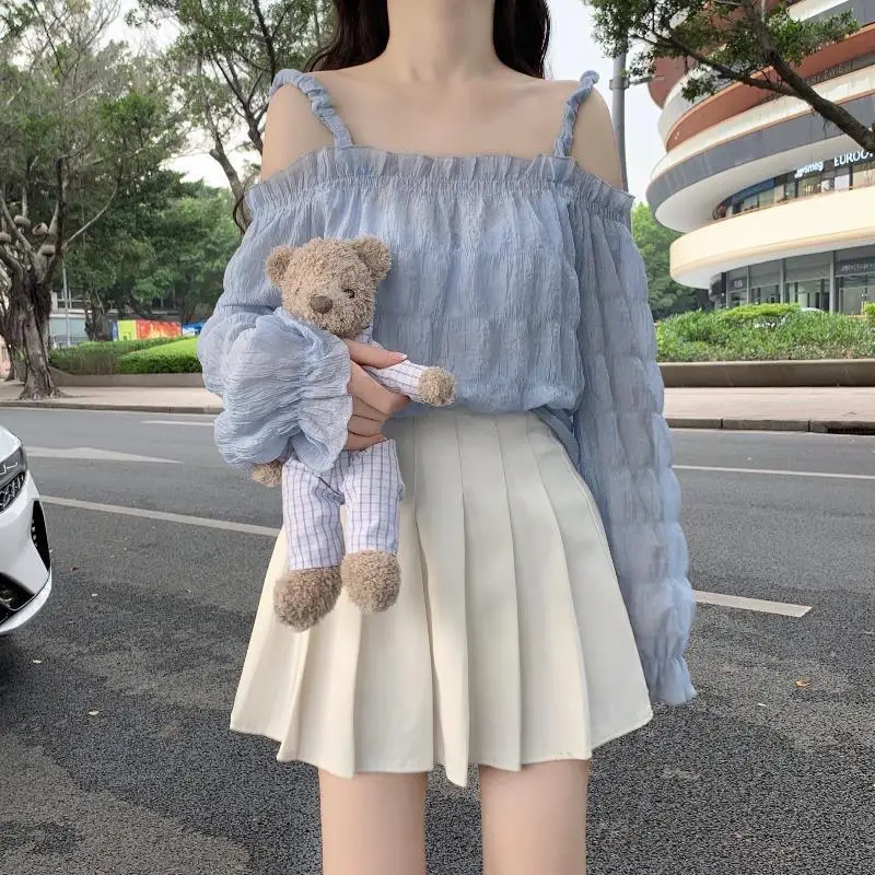 Sweet Style Shirt Women's Summer New Ins Tide Japanese Long-sleeved Wild Sling Strapless Top
Sweet Style Shirt Women's Summer New Ins Tide Japanese Long-sleeved Wild Sling Strapless Top