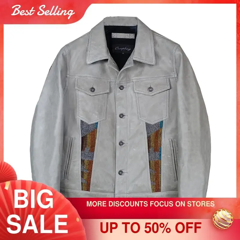 2021 Grey Casual Style Genuine Leather Jacket Men Large Size 4XL Navajo Totem Design Real Natural Cowhide Spring Spliced Coat
2021 Grey Casual Style Genuine Leather Jacket Men Large Size 4XL Navajo Totem Design Real Natural Cowhide Spring Spliced Coat