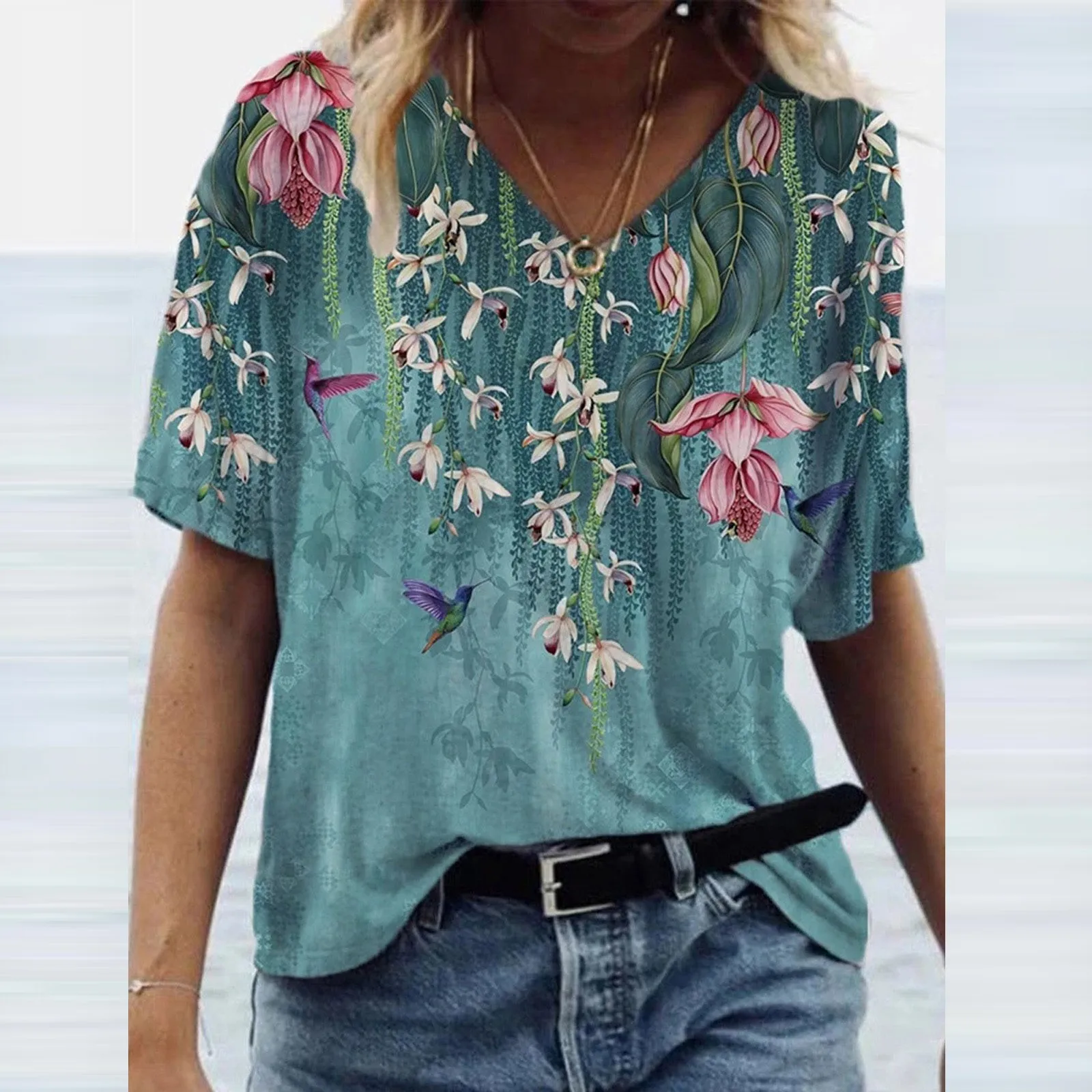 Tops Women T Shirt Harajuku Tops Ladies Fashion Casual Plus Size Scenic Flowers Printing V-Neck T-Shirt Tops Топ Camisetas Mujer
Tops Women T Shirt Harajuku Tops Ladies Fashion Casual Plus Size Scenic Flowers Printing V-Neck T-Shirt Tops Топ Camisetas Mujer