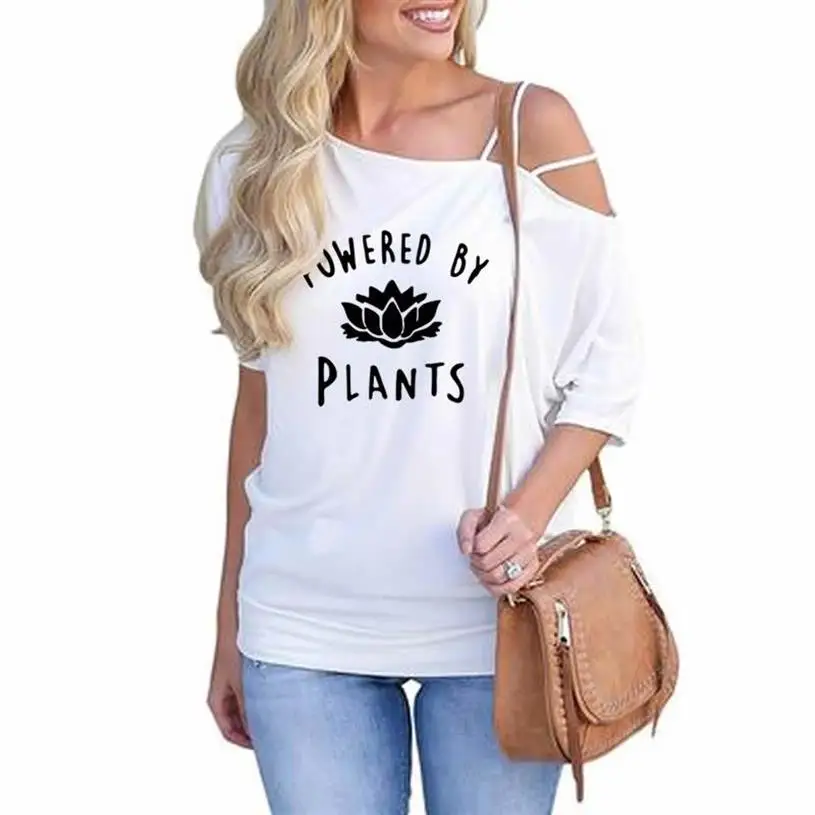 Fashion T-Shirt For Women Powered By Plants Letters Print T-shirt Summer VEGAN Casual Slanted Shoulder Half Sleeve Loose T-Shirt
Fashion T-Shirt For Women Powered By Plants Letters Print T-shirt Summer VEGAN Casual Slanted Shoulder Half Sleeve Loose T-Shirt