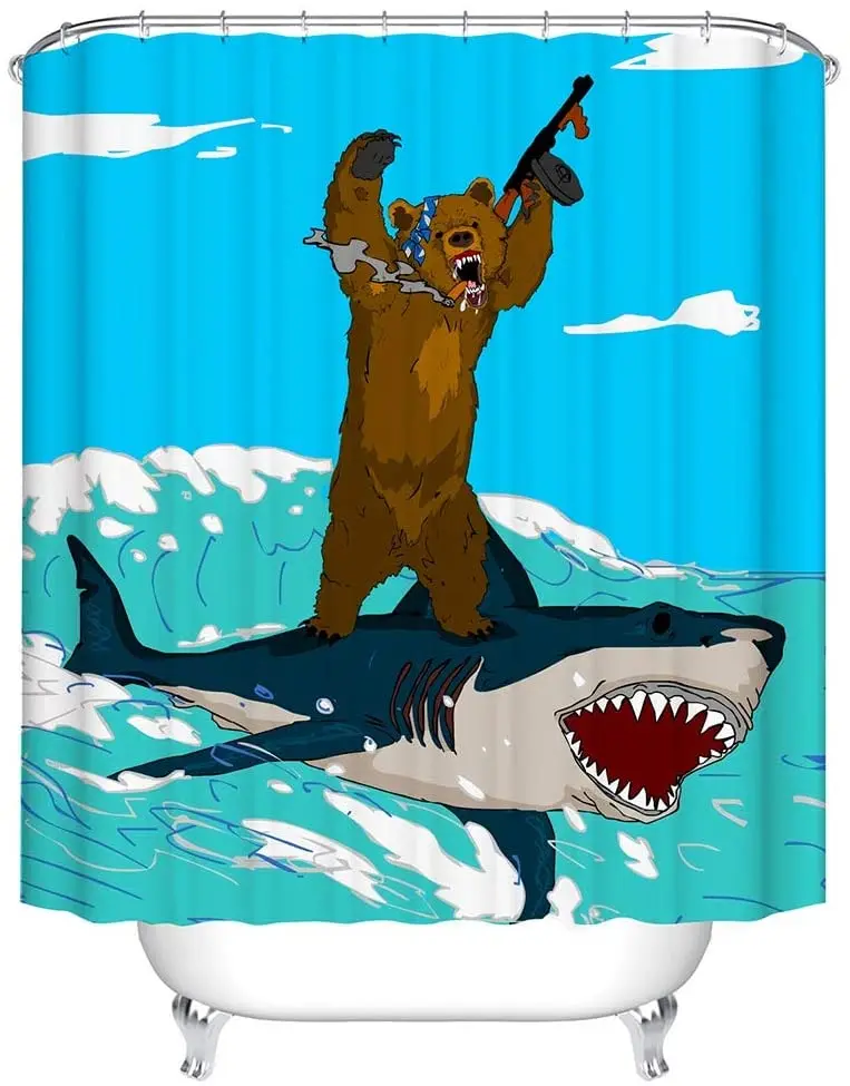 Cartoon Bear Riding Shark Surfing Pattern Digital Print Bath Shower Curtains for Bathroom,Polyester Waterproof Fabric Bath Curta
Cartoon Bear Riding Shark Surfing Pattern Digital Print Bath Shower Curtains for Bathroom,Polyester Waterproof Fabric Bath Curta