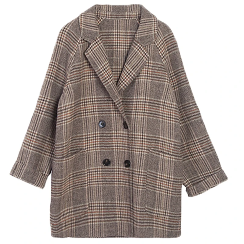 Zoki Women Autunm Winter Wool Plaid Coat Long Thick Loose Blend Jacket Casual Turn Down Collar Double Breasted Warm Clothes 2020 
Zoki Women Autunm Winter Wool Plaid Coat Long Thick Loose Blend Jacket Casual Turn Down Collar Double Breasted Warm Clothes 2020