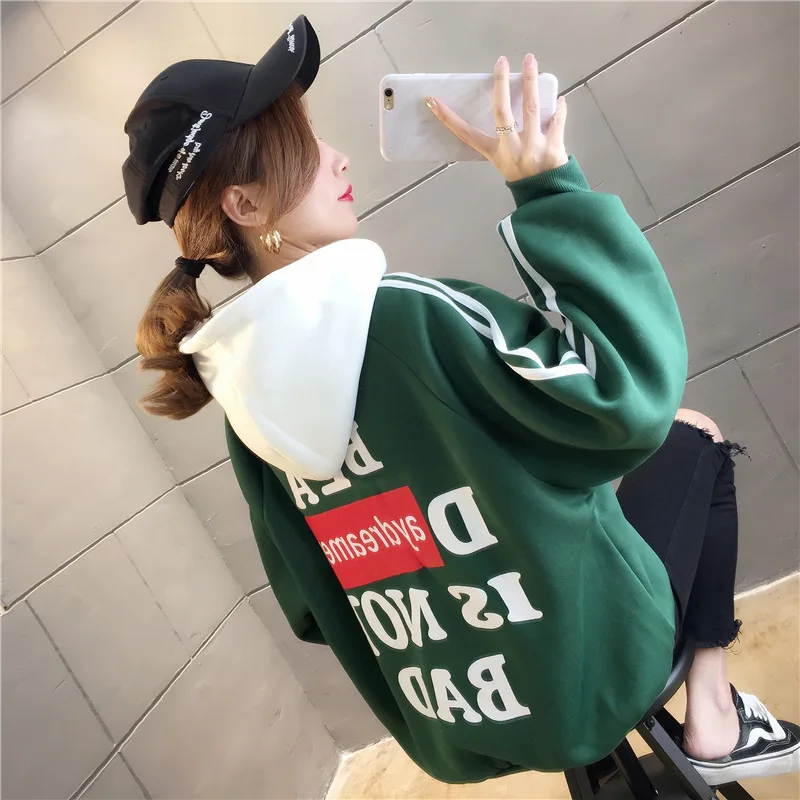Women Printed Letter Stripe Harajuku Hooded Sweatshirt Winter Casual Fleece Long Sleeves Lady Fashion Stripe Pullover Female Top
Women Printed Letter Stripe Harajuku Hooded Sweatshirt Winter Casual Fleece Long Sleeves Lady Fashion Stripe Pullover Female Top