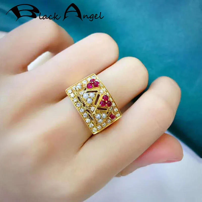 BLACK ANGEL Luxury Double Layer Gemstone 18K Gold Ring Garnet Pearl Open Adjustable Rings for Women Jewelry Christmas Gift
BLACK ANGEL Luxury Double Layer Gemstone 18K Gold Ring Garnet Pearl Open Adjustable Rings for Women Jewelry Christmas Gift