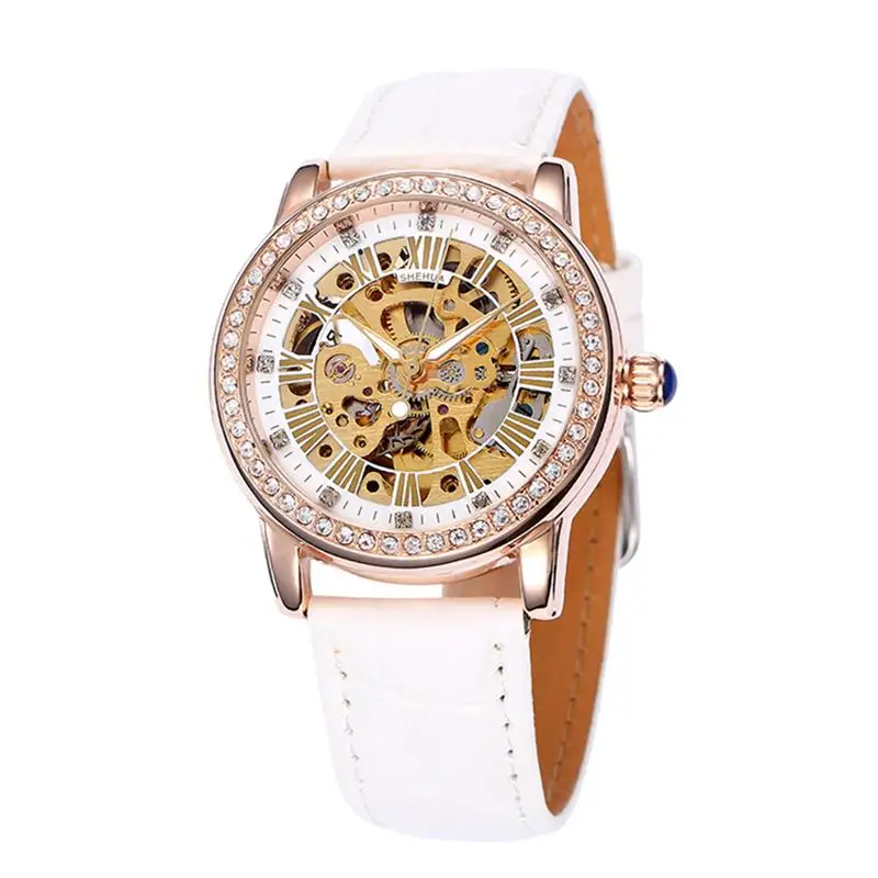 Women Rhinestone Decorated Automatic Mechanical Wrist Watch with PU Band (White)
Women Rhinestone Decorated Automatic Mechanical Wrist Watch with PU Band (White)