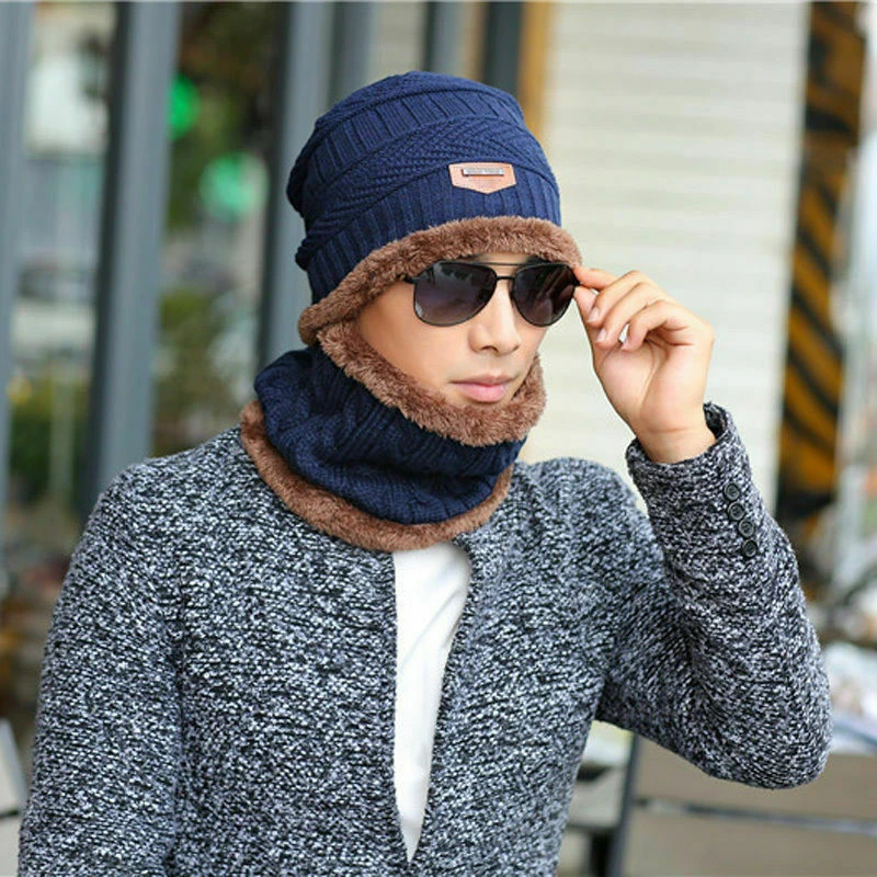 2 шт. женская Мужская зимняя теплая вязаная шапка с шарфом набор Skullies Beanies для