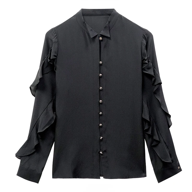 Natural Real Silk Women Black Shirt Tops Elegant Stand Collar Long Sleeve Ruffles Spring Autumn Office Lady Solid Blouse Shirts
Natural Real Silk Women Black Shirt Tops Elegant Stand Collar Long Sleeve Ruffles Spring Autumn Office Lady Solid Blouse Shirts