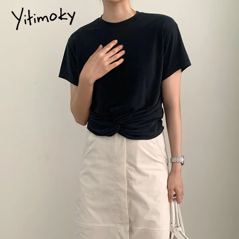 Yitimoky Simple Short Sleeve Woman Tshirts Cotton 2021 Summer Fashion Korean New O-Neck Loose Harajuku Black Folds Solid Tops
Yitimoky Simple Short Sleeve Woman Tshirts Cotton 2021 Summer Fashion Korean New O-Neck Loose Harajuku Black Folds Solid Tops