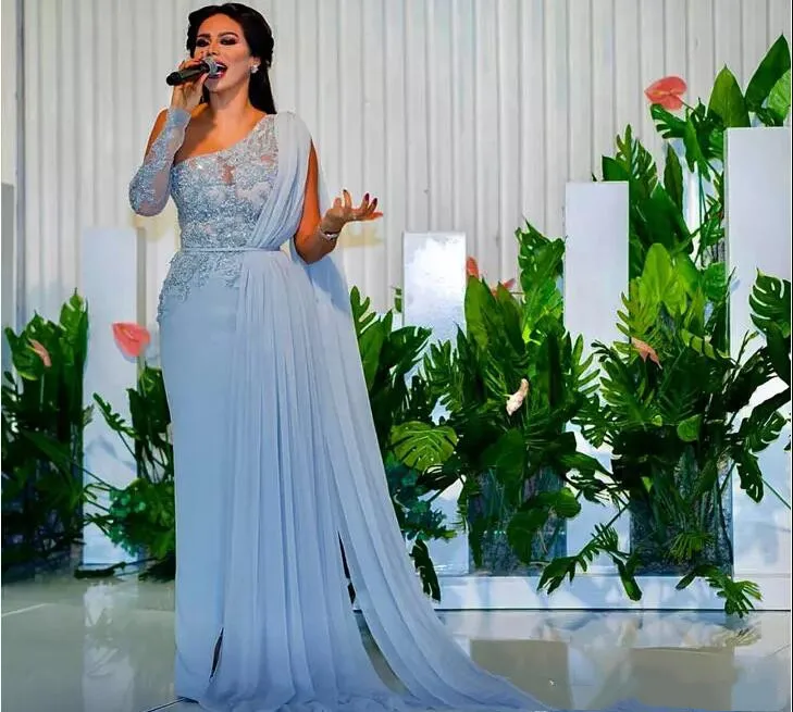 Elegant Celebrity Dress light blue One Shoulder A-Line Special Bow Vintage long Sleeves Red Carpet Party Prom Evening Gowns
Elegant Celebrity Dress light blue One Shoulder A-Line Special Bow Vintage long Sleeves Red Carpet Party Prom Evening Gowns