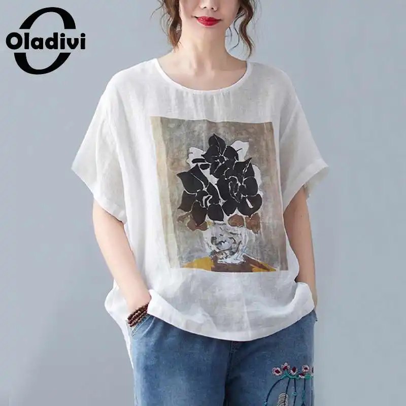 Oladivi Oversized Women Fashion Print Cotton Linen Blouses Summer 2022 Short Sleeve Casual Loose Tops Cool Thin Shirts Blusa 5XL
Oladivi Oversized Women Fashion Print Cotton Linen Blouses Summer 2022 Short Sleeve Casual Loose Tops Cool Thin Shirts Blusa 5XL