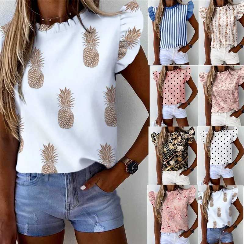 Summer ruffled Office short-sleeved round neck versatile multicolor printed pullover ladies casual shirt commuter shirts
Summer ruffled Office short-sleeved round neck versatile multicolor printed pullover ladies casual shirt commuter shirts