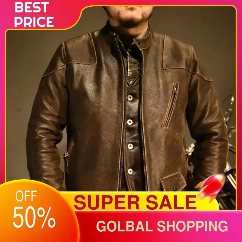 2021 Vintage Brown Motorcycle Style Genuine Leather Jacket Men Large Size 3XL Real Natural Cowhide Autumn Slim Fit Biker Coat
2021 Vintage Brown Motorcycle Style Genuine Leather Jacket Men Large Size 3XL Real Natural Cowhide Autumn Slim Fit Biker Coat