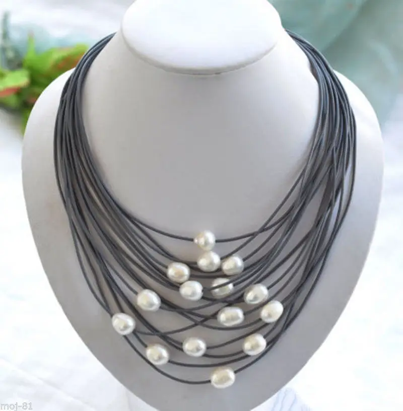 New Fashion 15 Rows Black Leather Rope & 11-13mm White Freshwater Pearl Necklace
New Fashion 15 Rows Black Leather Rope & 11-13mm White Freshwater Pearl Necklace