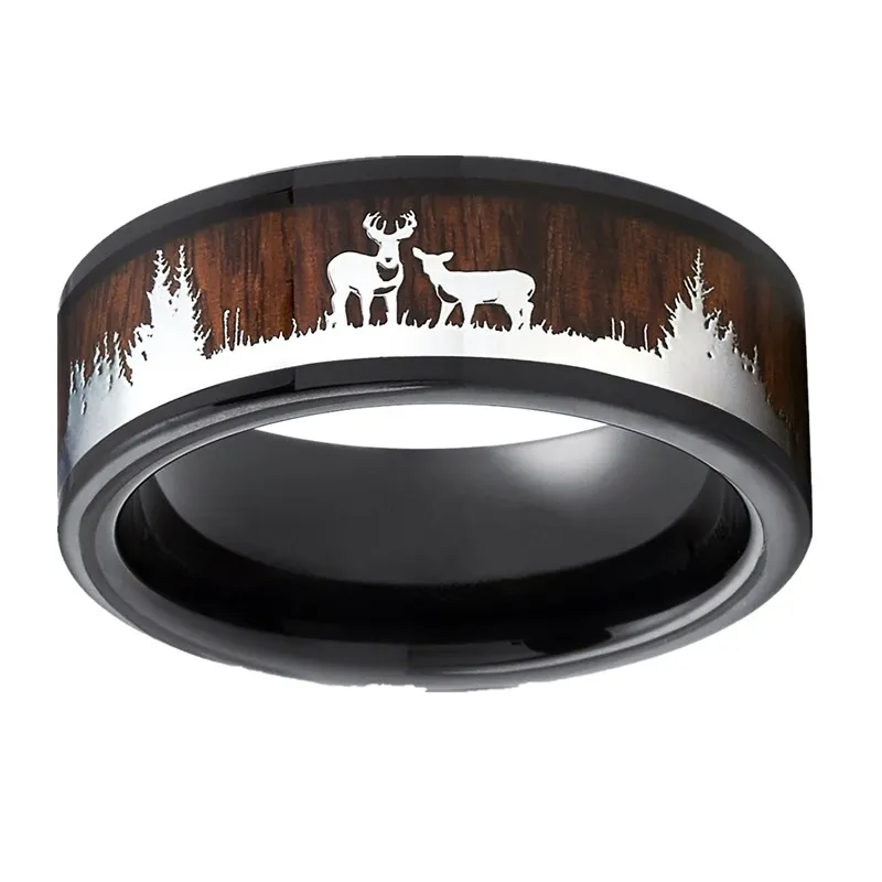 FDLK Men's Vintage 8mm Black Tungsten Hunting Rings Wood Inlay Deer Stag Silhouette Wedding Band for Mens Promises Jewelry Gift
FDLK Men's Vintage 8mm Black Tungsten Hunting Rings Wood Inlay Deer Stag Silhouette Wedding Band for Mens Promises Jewelry Gift
