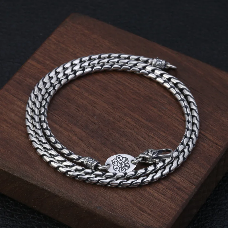 925 Sterling Silver Six Words 3mm Mantra Necklace For Men Vintage Thai Silver Om Mani Padme Hum Tibetan Buddhism Jewelry 
925 Sterling Silver Six Words 3mm Mantra Necklace For Men Vintage Thai Silver Om Mani Padme Hum Tibetan Buddhism Jewelry