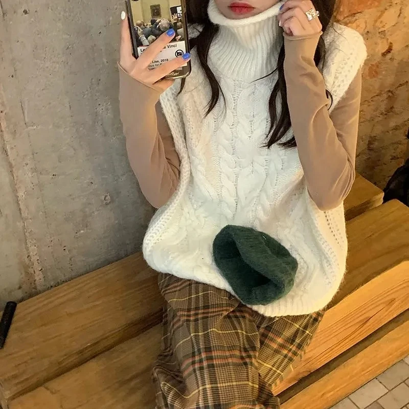 Autumn Winter Turtleneck Twist Sweater Vest Women Fashion Twist Pattern Pullover Knitted Vest Waistcoat Casual Loose Sleeve Tops
Autumn Winter Turtleneck Twist Sweater Vest Women Fashion Twist Pattern Pullover Knitted Vest Waistcoat Casual Loose Sleeve Tops
