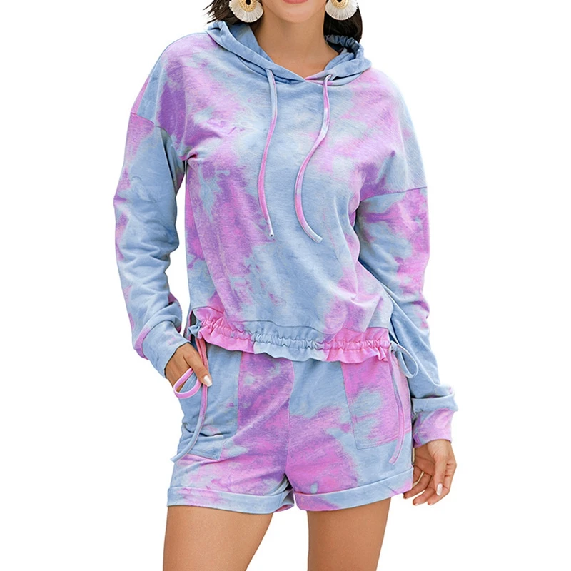 Tie-Dye Printed Women's Home Wear Suit Long Sleeve Tops Shorts Two Piece Set
Tie-Dye Printed Women's Home Wear Suit Long Sleeve Tops Shorts Two Piece Set