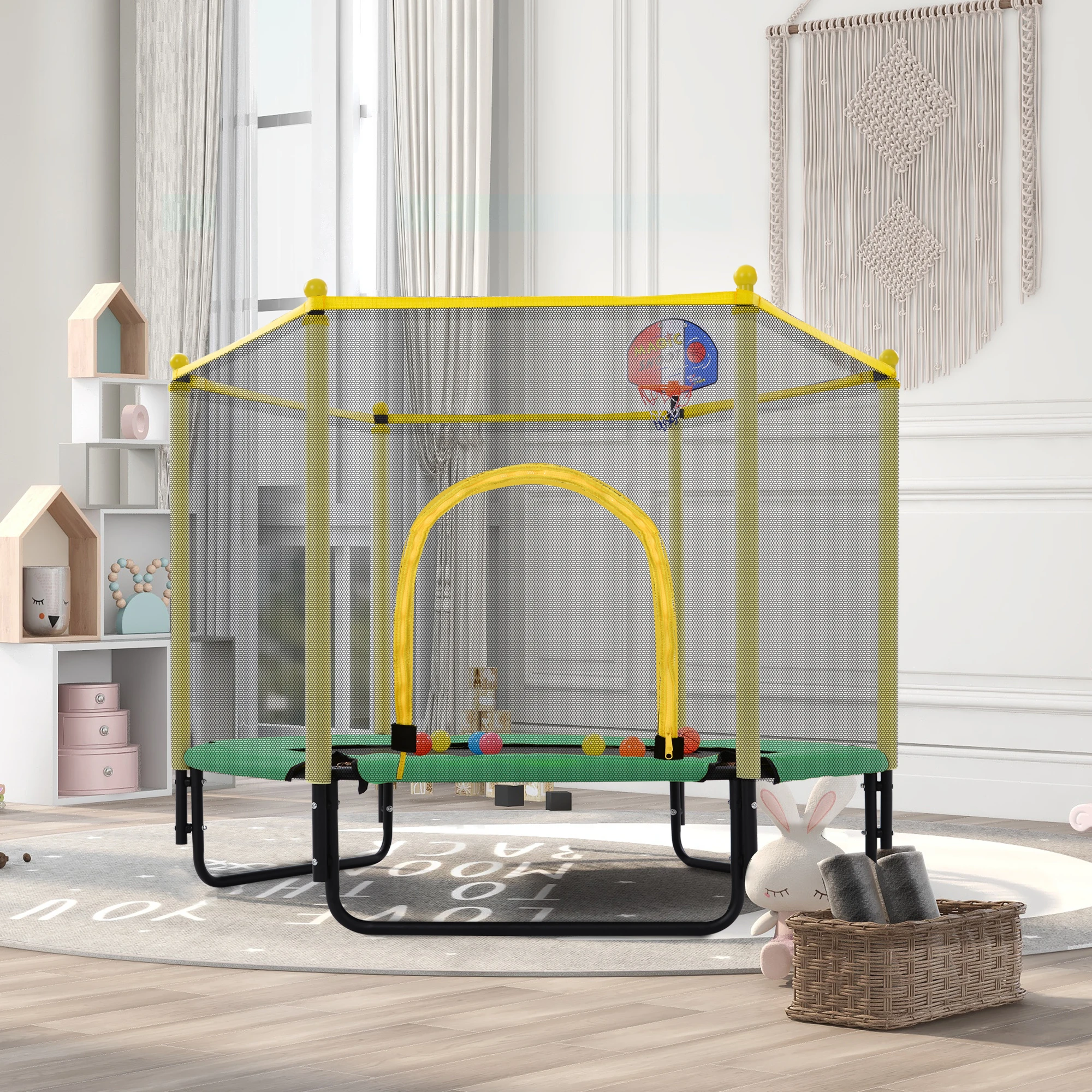 5FT Trampoline with Safety Enclosure Net, Outdoor & Indoor Mini Toddler Trampoline with Basketball Hoop, Green
5FT Trampoline with Safety Enclosure Net, Outdoor & Indoor Mini Toddler Trampoline with Basketball Hoop, Green