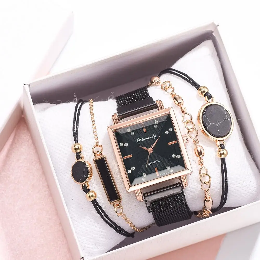 New Style 5pcs Women Watch Set Magnet Rhinestone Square Watch Ladies Dress Quartz Wristwatch Bracelet black Clock relogio
New Style 5pcs Women Watch Set Magnet Rhinestone Square Watch Ladies Dress Quartz Wristwatch Bracelet black Clock relogio