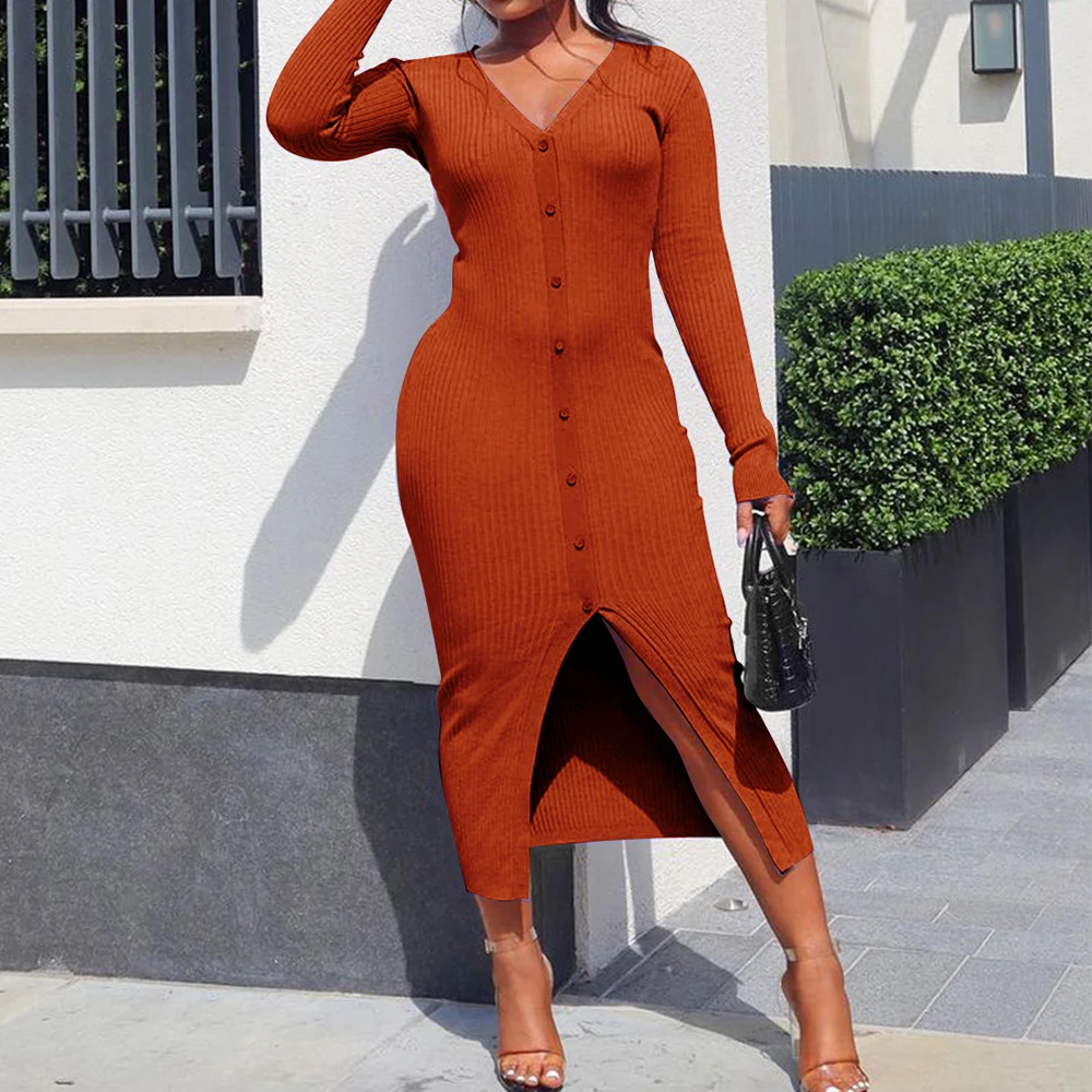 Thread Knitting Shirt Dresses V Collar Long Sleeve Split Fork Solid Color Mid Waist Fashion Slim Sexy Women Dress Wholesale
Thread Knitting Shirt Dresses V Collar Long Sleeve Split Fork Solid Color Mid Waist Fashion Slim Sexy Women Dress Wholesale