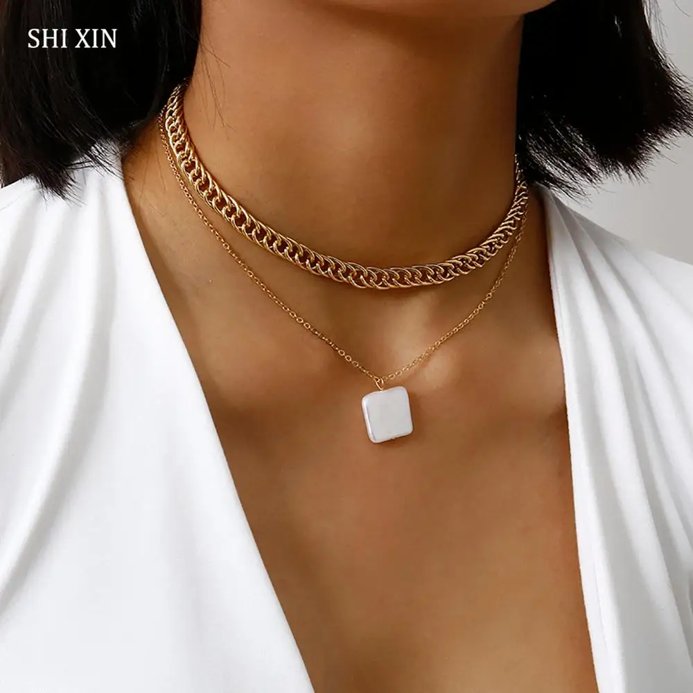 Многослойная цепочка SHIXIN жемчужное ожерелье для женщин массивное ожерелье-чокер