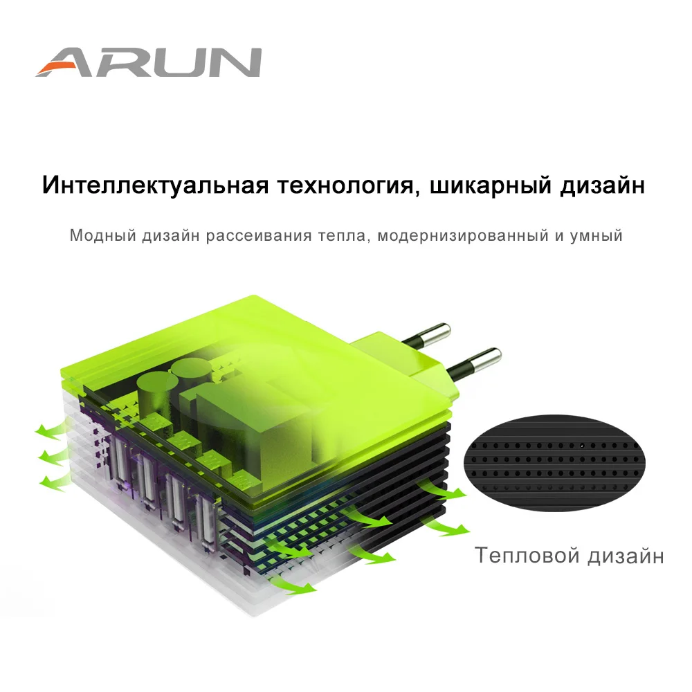 Настенное зарядное устройство ARUN с 4 USB-портами 20 Вт европейской вилкой для iPhone 11