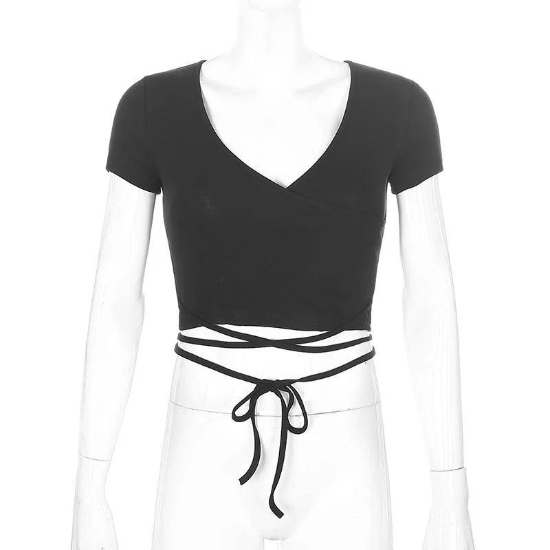 Mandylandy Women Elegant Cross V Neck Bandage Skinny Shirt Crop Top Lady Sexy Short Sleeve Lace Up Short T-shirt
Mandylandy Women Elegant Cross V Neck Bandage Skinny Shirt Crop Top Lady Sexy Short Sleeve Lace Up Short T-shirt