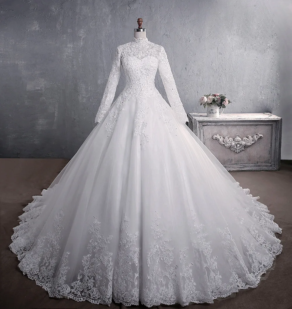 Wedding Lace 2021 New Bride Standing Collar Long Sleeve Standing Collar Large Tailed Muslim Wedding Dress
Wedding Lace 2021 New Bride Standing Collar Long Sleeve Standing Collar Large Tailed Muslim Wedding Dress