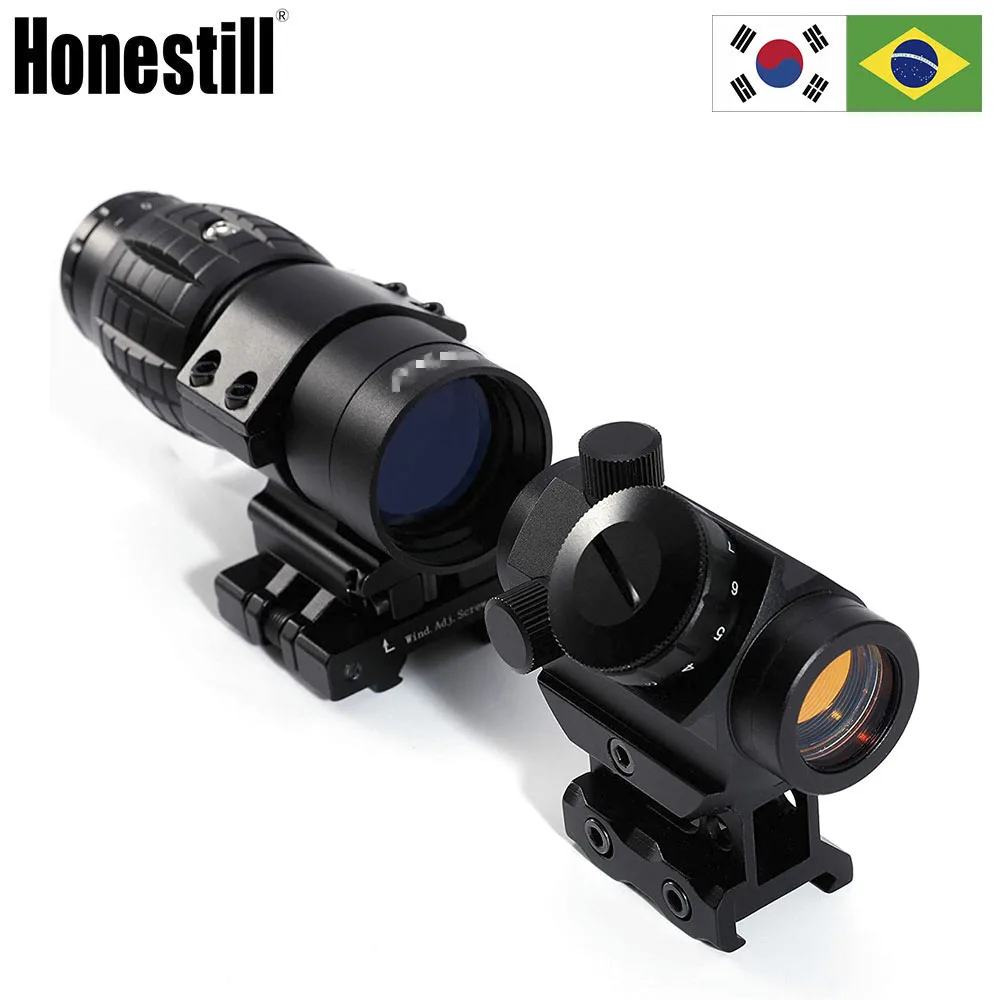 

3X Magnifier Scope 3-4 MOA Optic Holographic Riflescope with 1X20 Red Dot Sight Combo for Tactical Hunting Airsoft Rifle