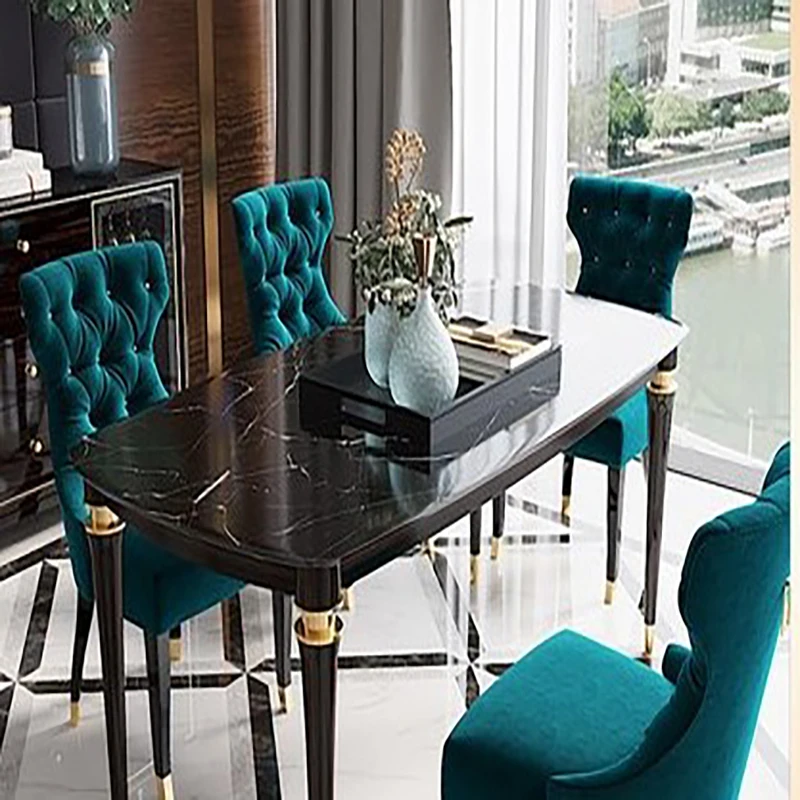 Light luxury modern simple American marble solid wood dining table and chair combination rectangular size apartment dining table
Light luxury modern simple American marble solid wood dining table and chair combination rectangular size apartment dining table