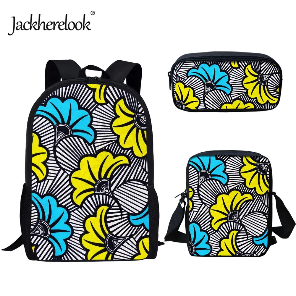 

jackherelook Afican Tribal Leaves Design Girls School Bags 3pcs/Set Student Campus Backpack/Bookbag Teenagers Durable Schoolbag