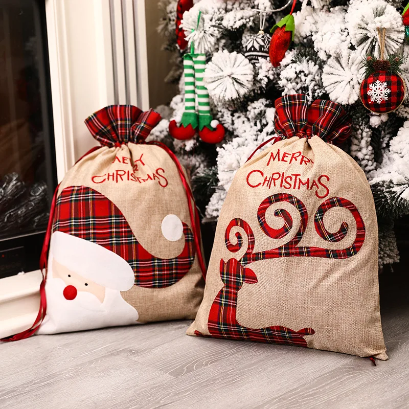 Christmas Candy Gift Big Bag Cute Christmas Linen Tote Bag Lattice Side Drawstring Pocket Gift for Children 
Christmas Candy Gift Big Bag Cute Christmas Linen Tote Bag Lattice Side Drawstring Pocket Gift for Children
